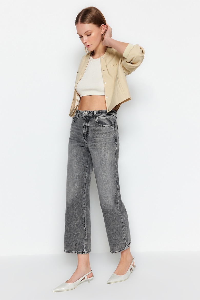 Укороченные джинсы с высокой талией Trendyol, серый цена и фото