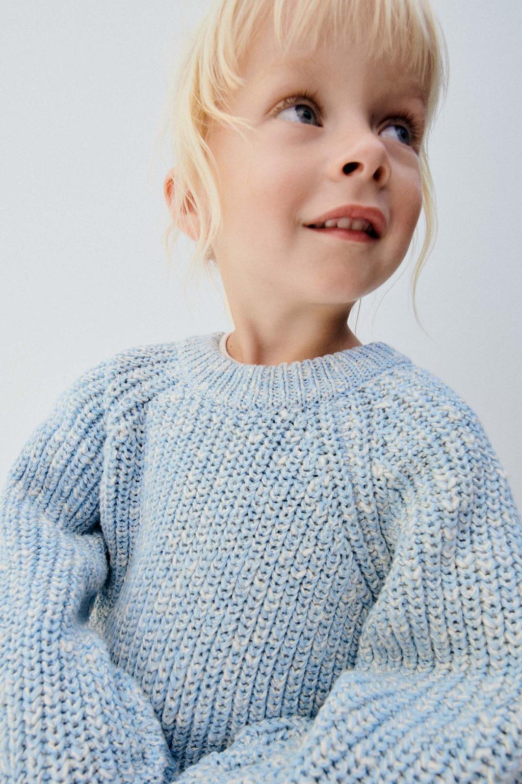 Трикотажный свитер ZARA, синий трикотажный укороченный свитер zara белый