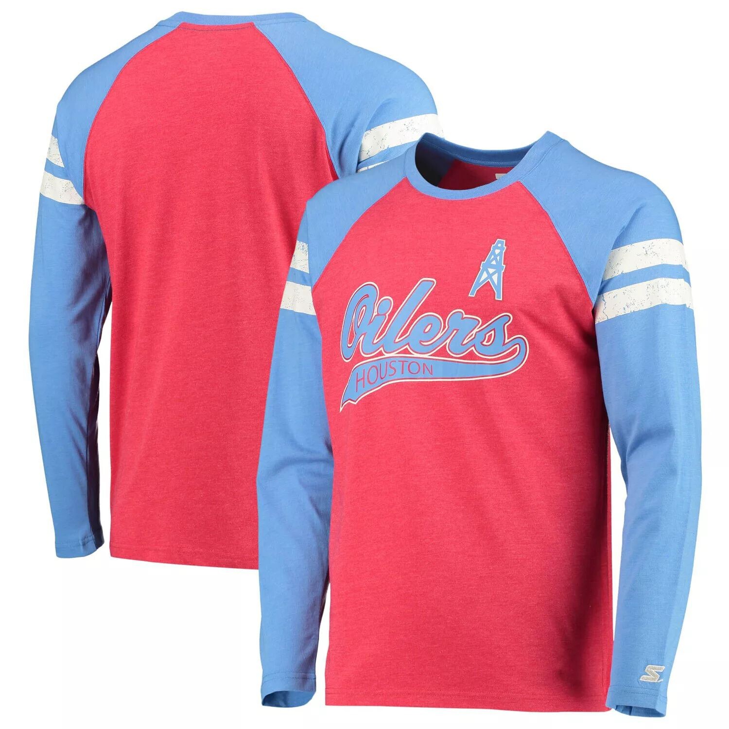 

Мужская стартовая красная/голубая футболка Tri-Blend Houston Oilers Throwback League реглан с длинными рукавами Starter, Красный