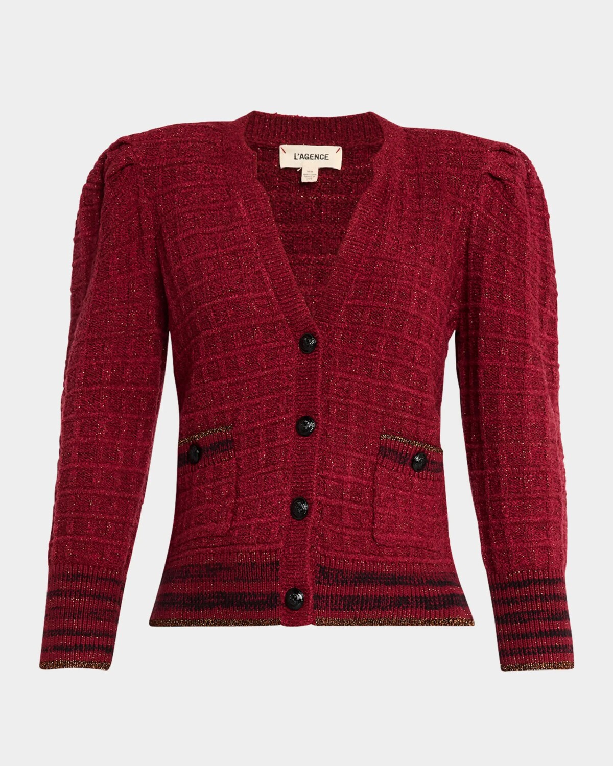 

Твидовый кардиган Jenni с вафельной строчкой L'Agence, цвет Syrah Multi