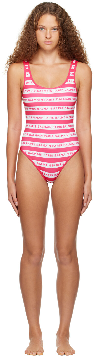 

Balmain Купальник в розово-белую полоску