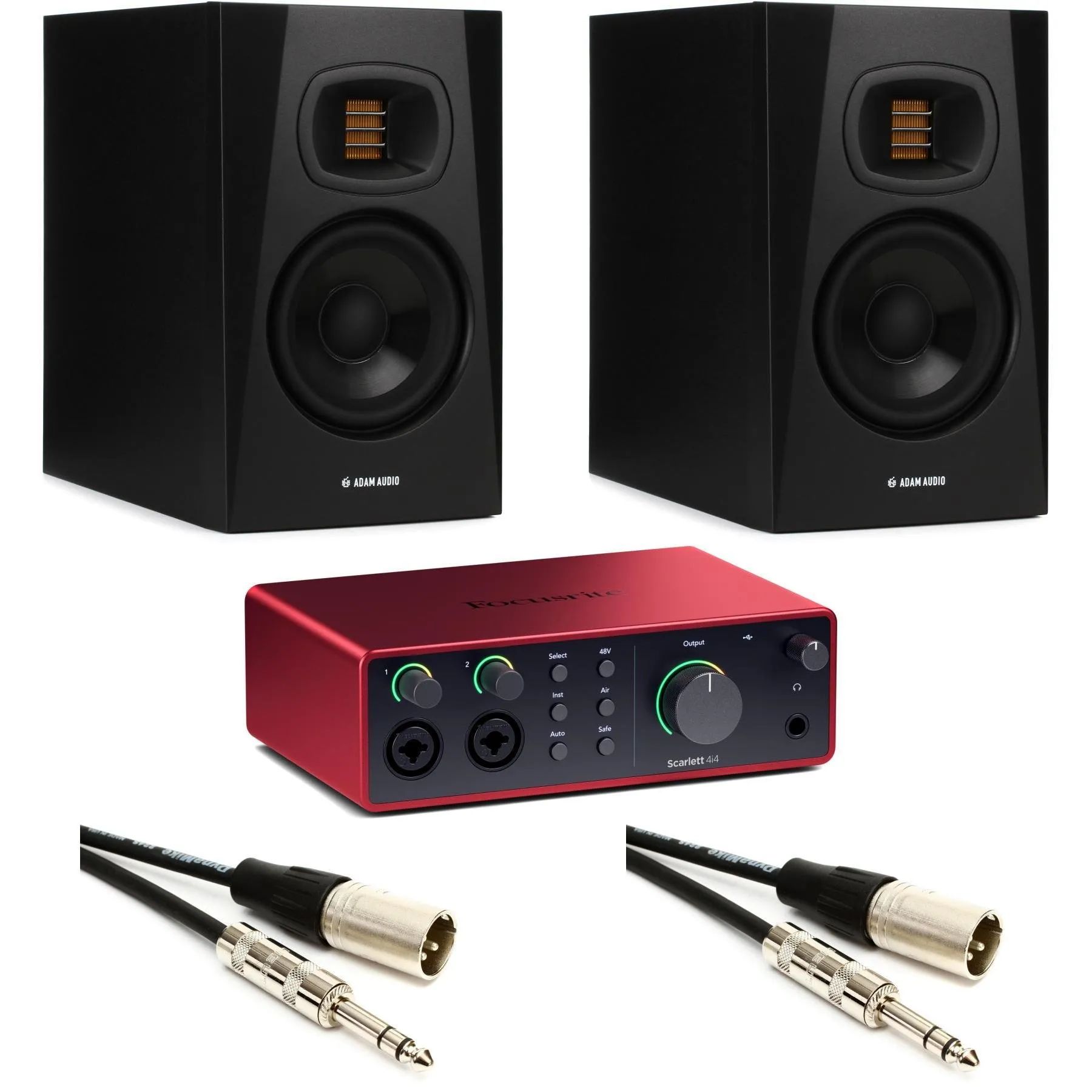 

Новый комплект Focusrite Scarlett 4i4 4-го поколения с USB-аудиоинтерфейсом и 5-дюймовым активным студийным монитором ADAM Audio T5V