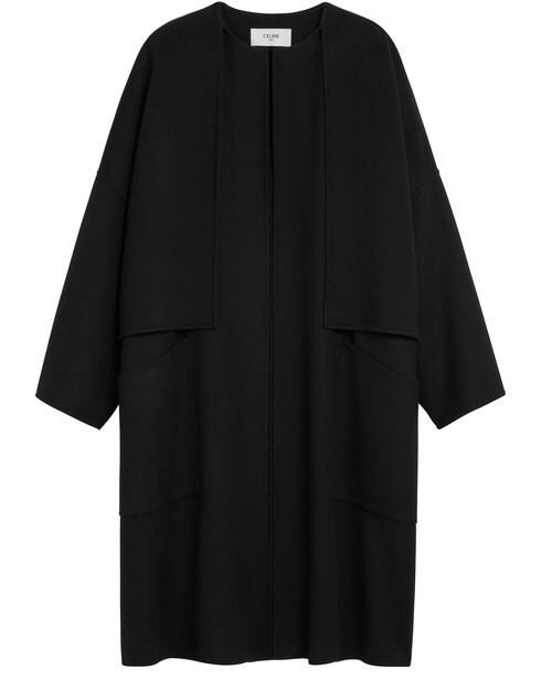 

Пальто с чистым воротником из двустороннего кашемира Celine, черный