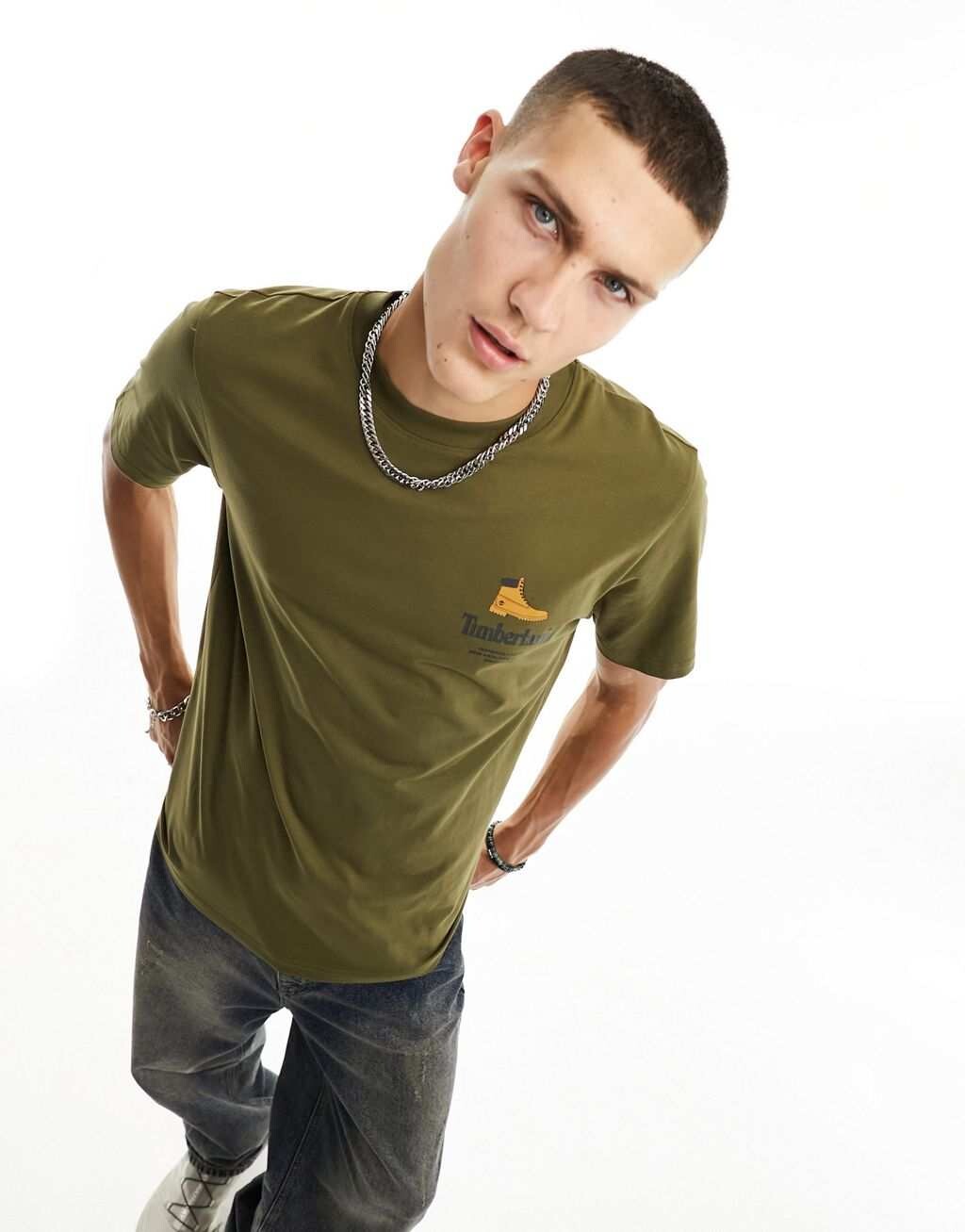 

Темно-зеленая футболка с логотипом Timberland Boot, Зеленый