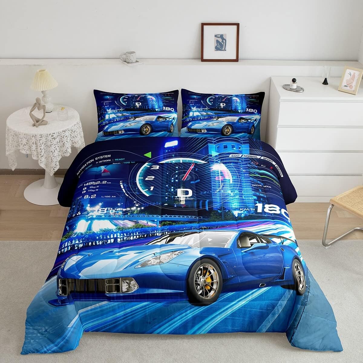 

Пуховое пуховое одеяло Feelyou для мальчиков с гоночным автомобилем, Blue