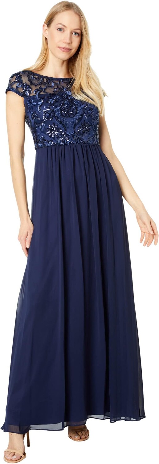 

Платье с лифом из пайеток и шифоновой юбкой Vince Camuto, темно-синий