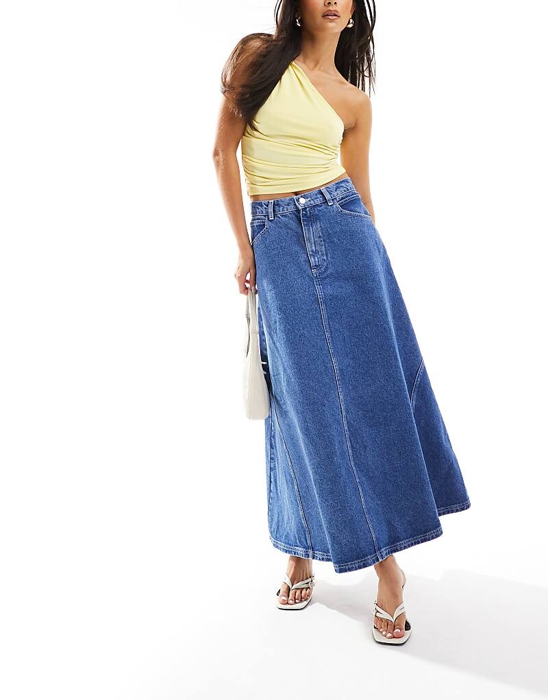 

Синяя джинсовая юбка макси с годе ASOS DESIGN