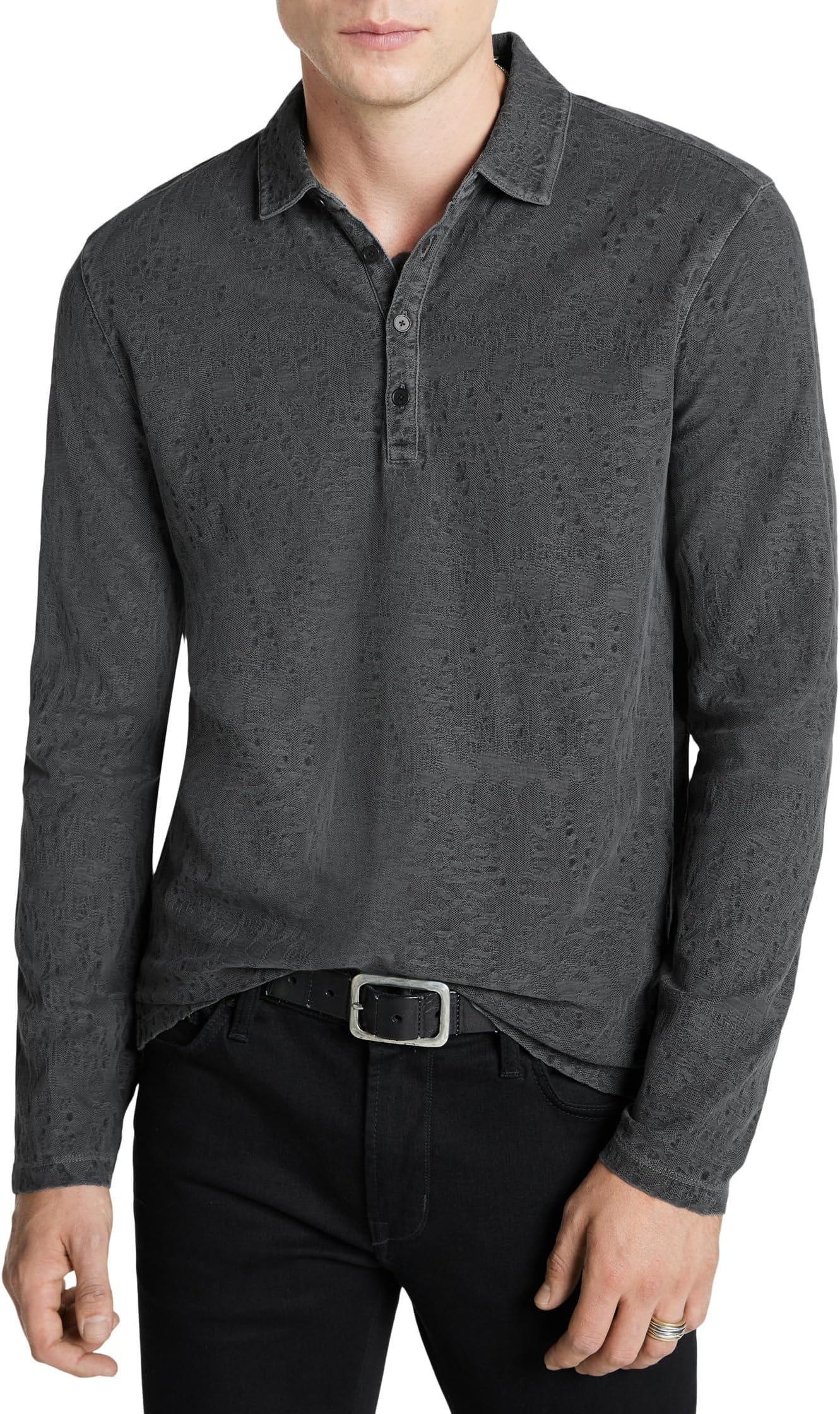 

Рубашка-поло Adam Long Sleeve Polo in Freeform Jacquard K6405Z4 John Varvatos, цвет Iron Grey