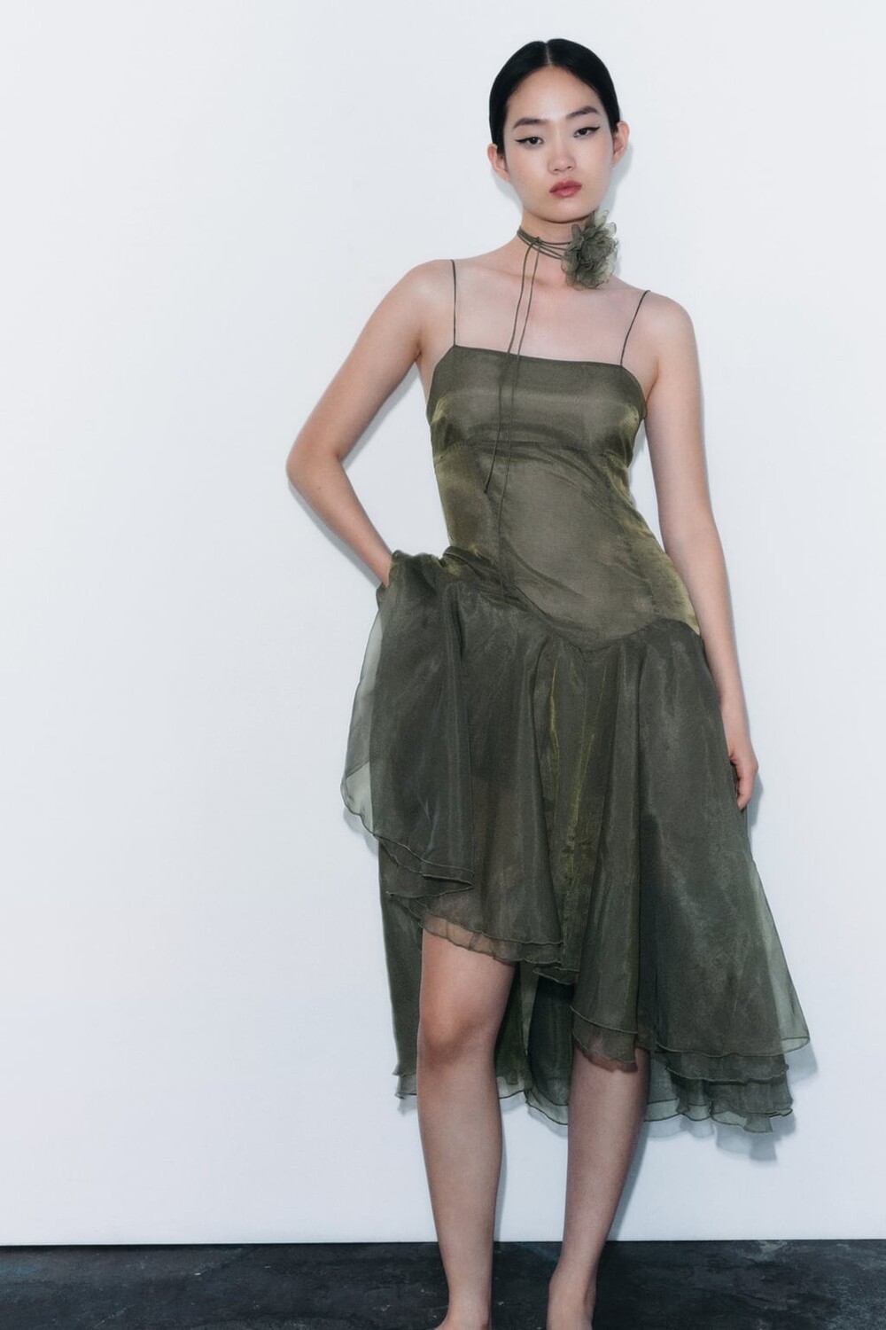 

Платье из органзы ZARA, зеленый