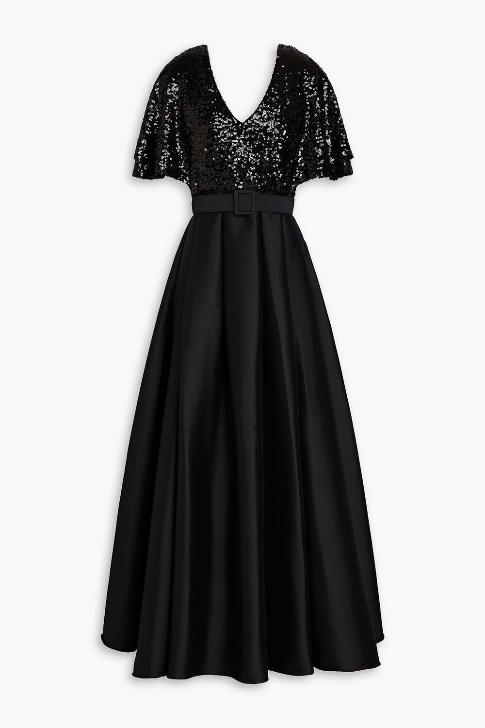 

Платье из фая, расшитое пайетками и сетчатыми вставками BADGLEY MISCHKA, черный