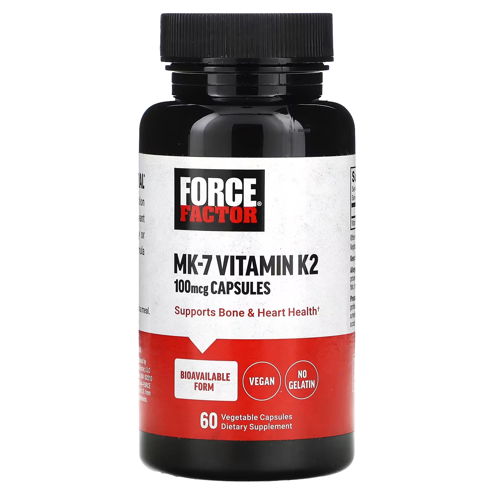 Force Factor MK-7 витамин К2 100 мкг 60 растительных капсул