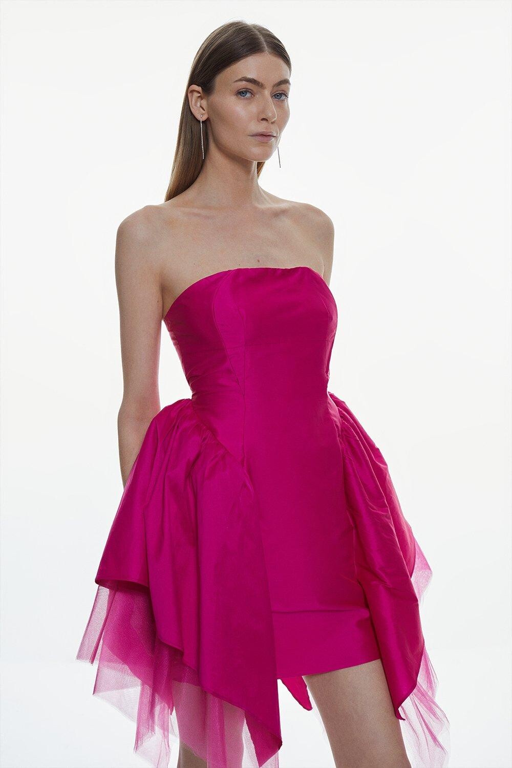 

Мини-платье бандо из тафты и тюля Karen Millen, розовый