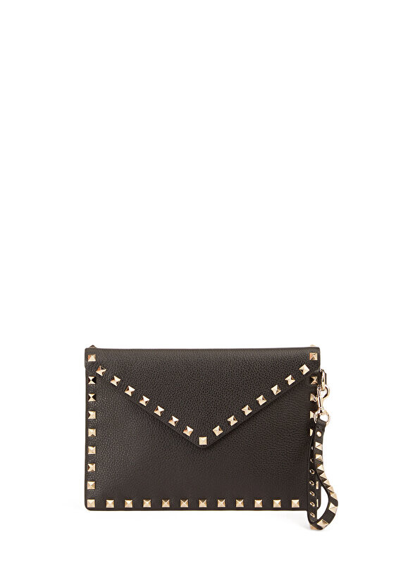 

Портфель для рук из зернистой черной женской кожи rockstud Valentino Garavani