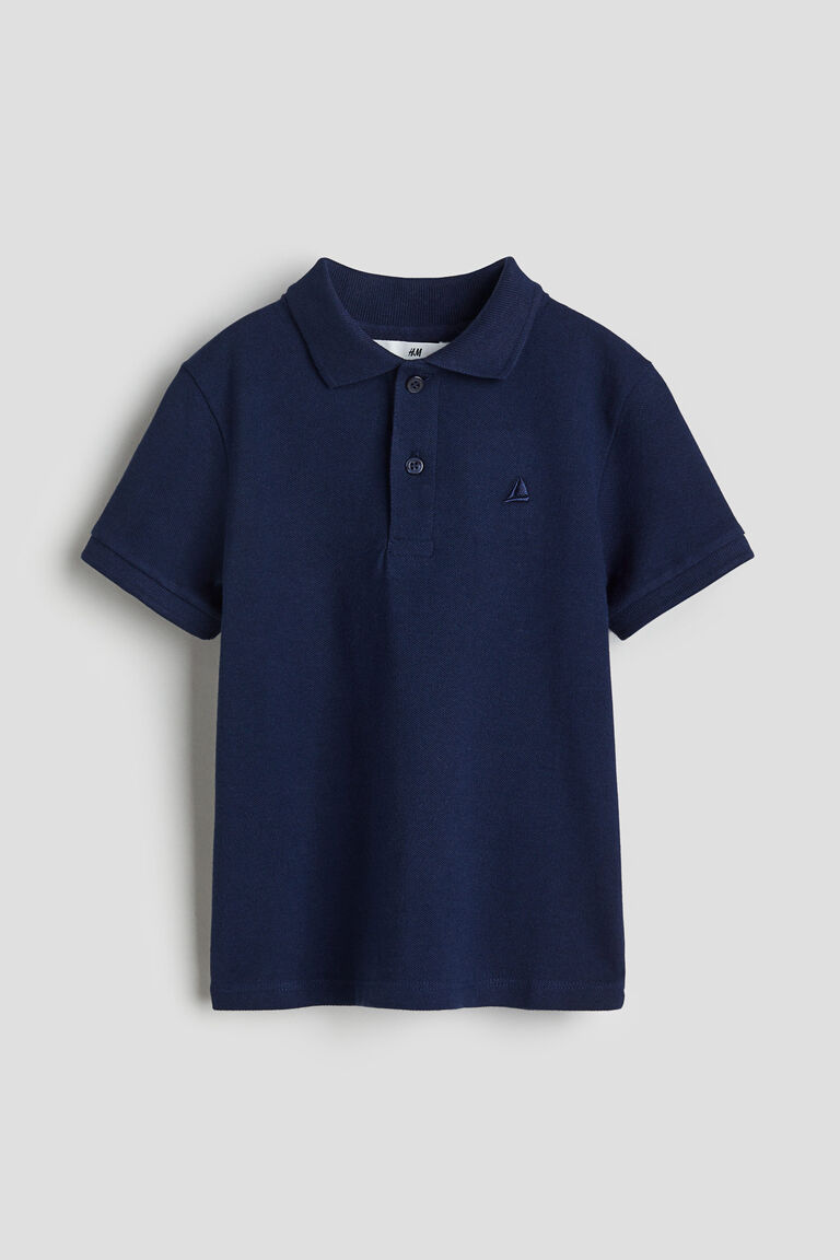 Рубашка-поло из хлопкового пике H&M, синий