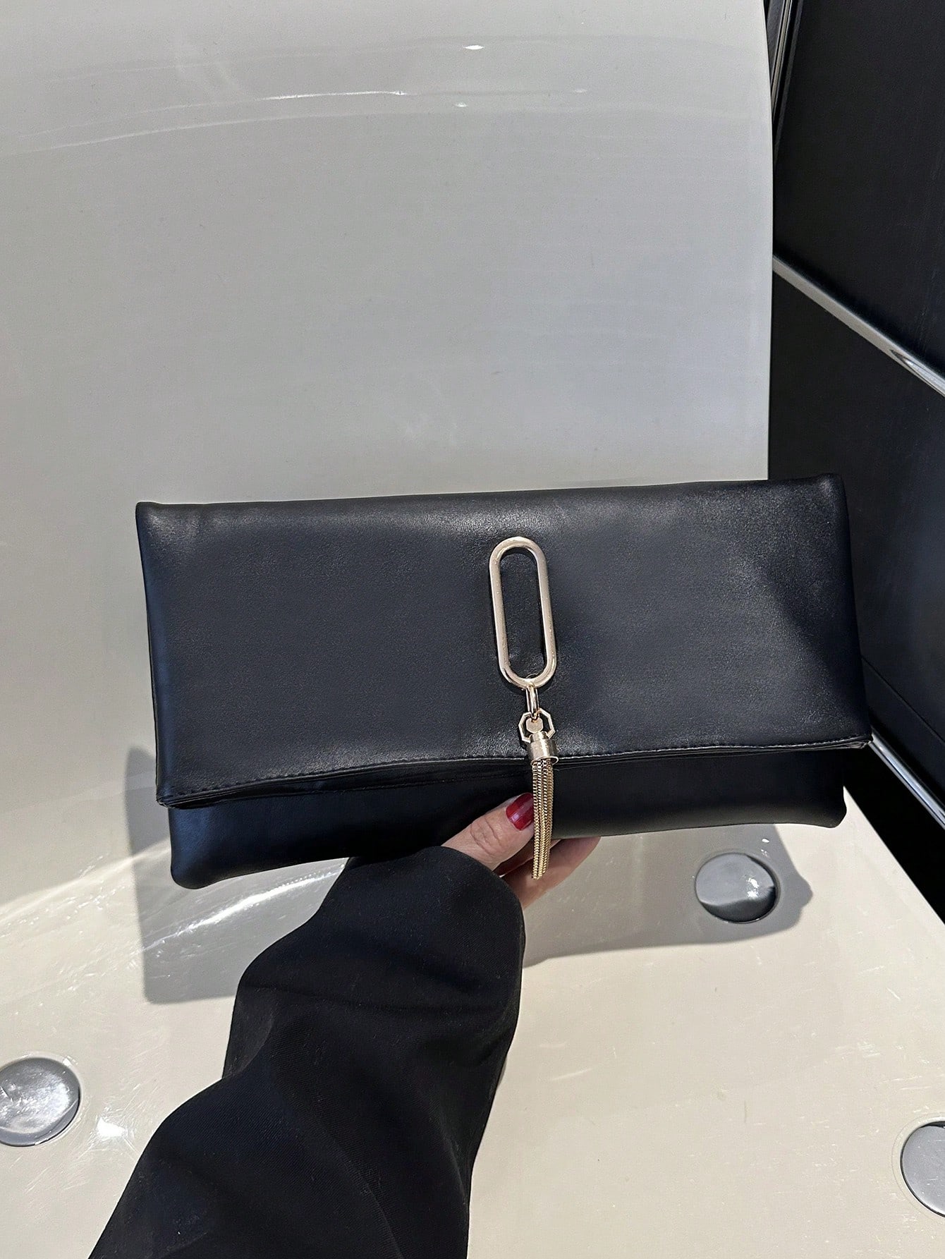 Модный однотонный минималистичный винтажный клатч, черный