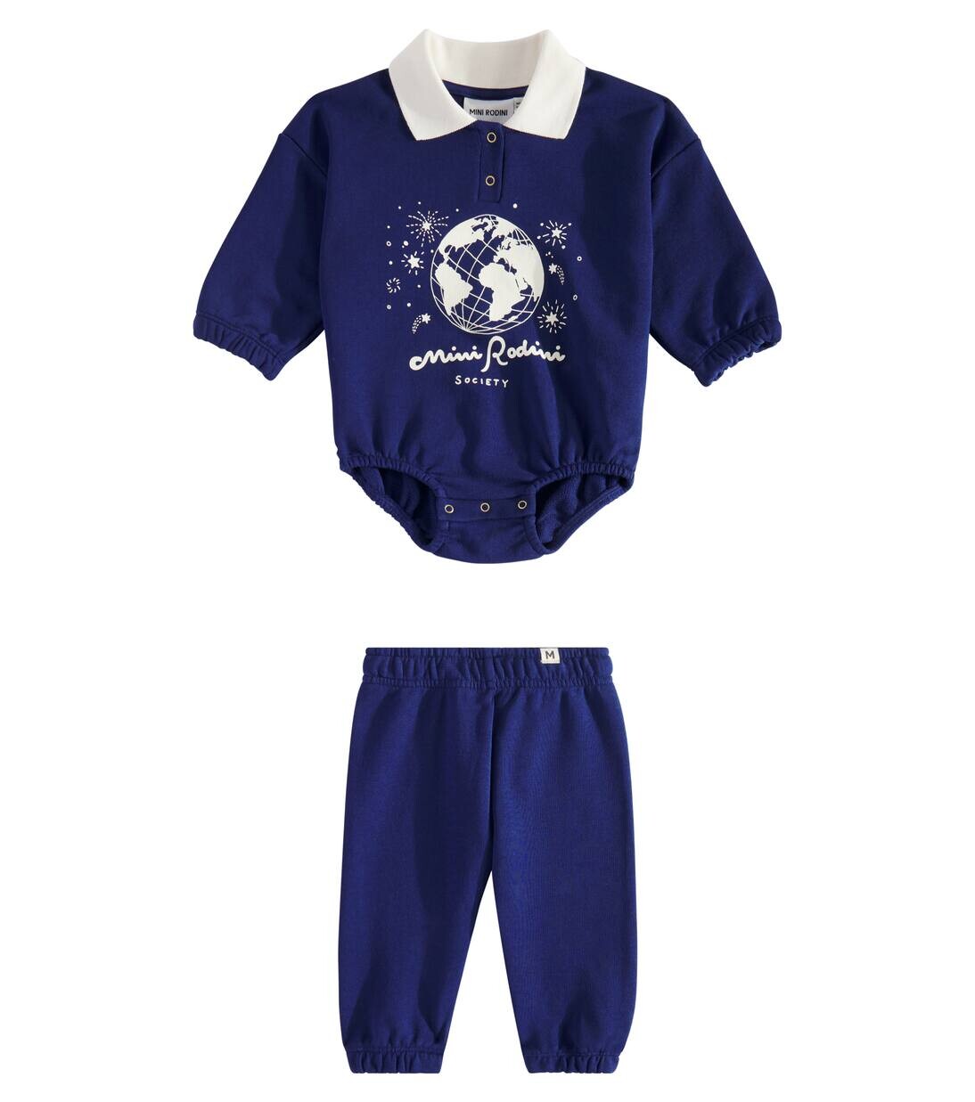 

Комплект из хлопкового комбинезона и штанов Baby Society Mini Rodini, синий