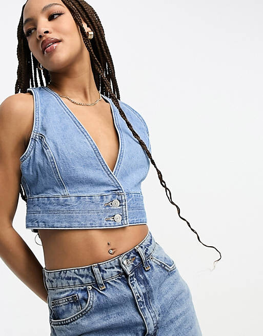 

Голубой джинсовый укороченный топ с корсетом Levi's Raine