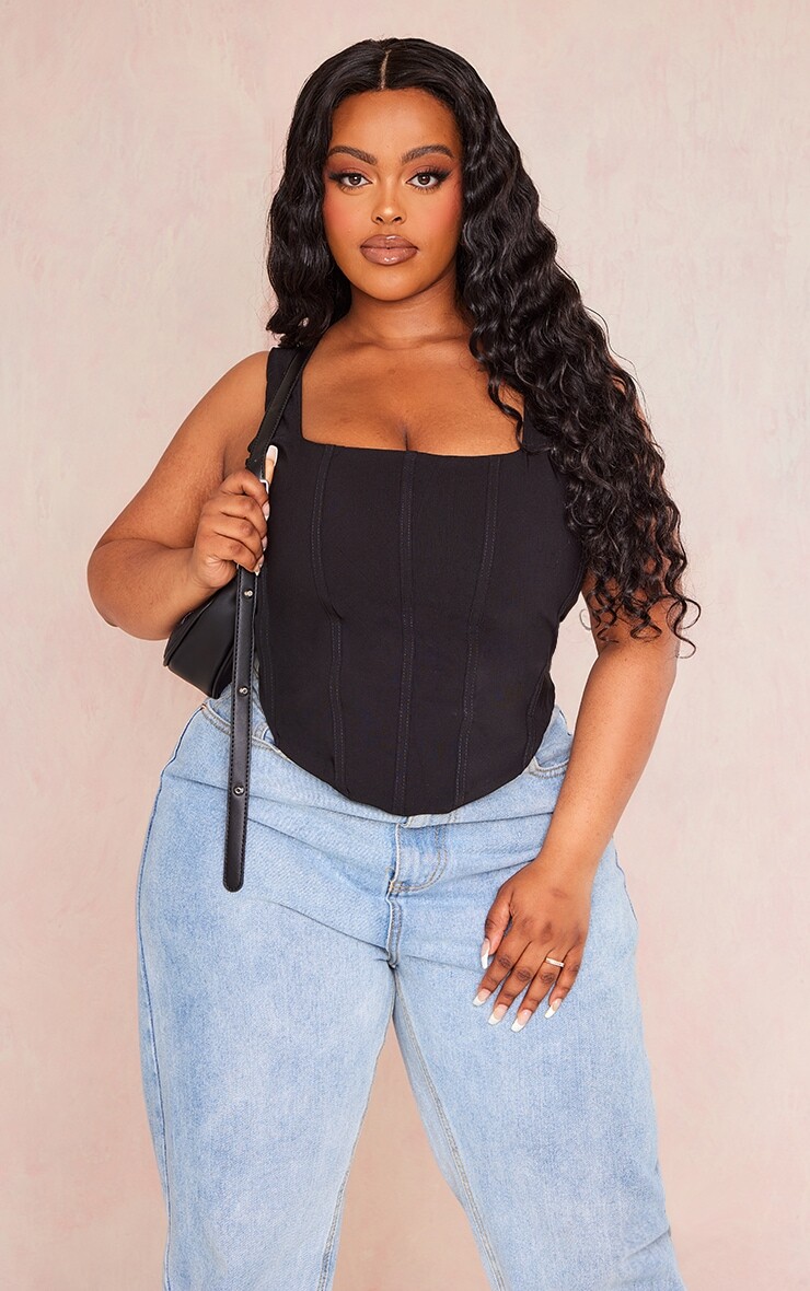 

PrettyLittleThing Черный эластичный корсет с квадратным вырезом Plus