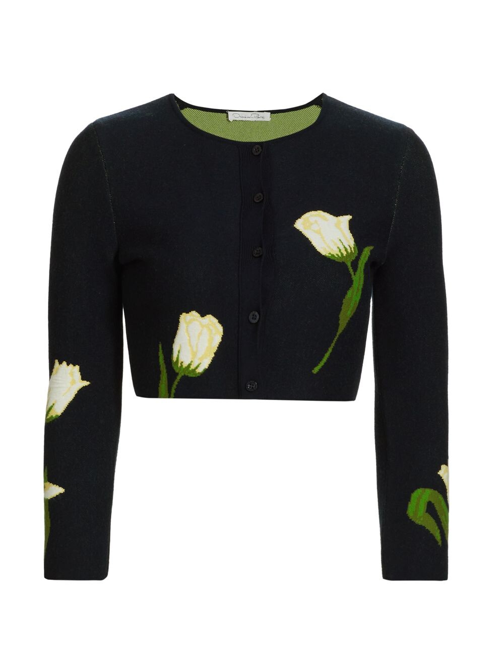 

Жаккардовый укороченный кардиган Tulip Oscar de la Renta, нави