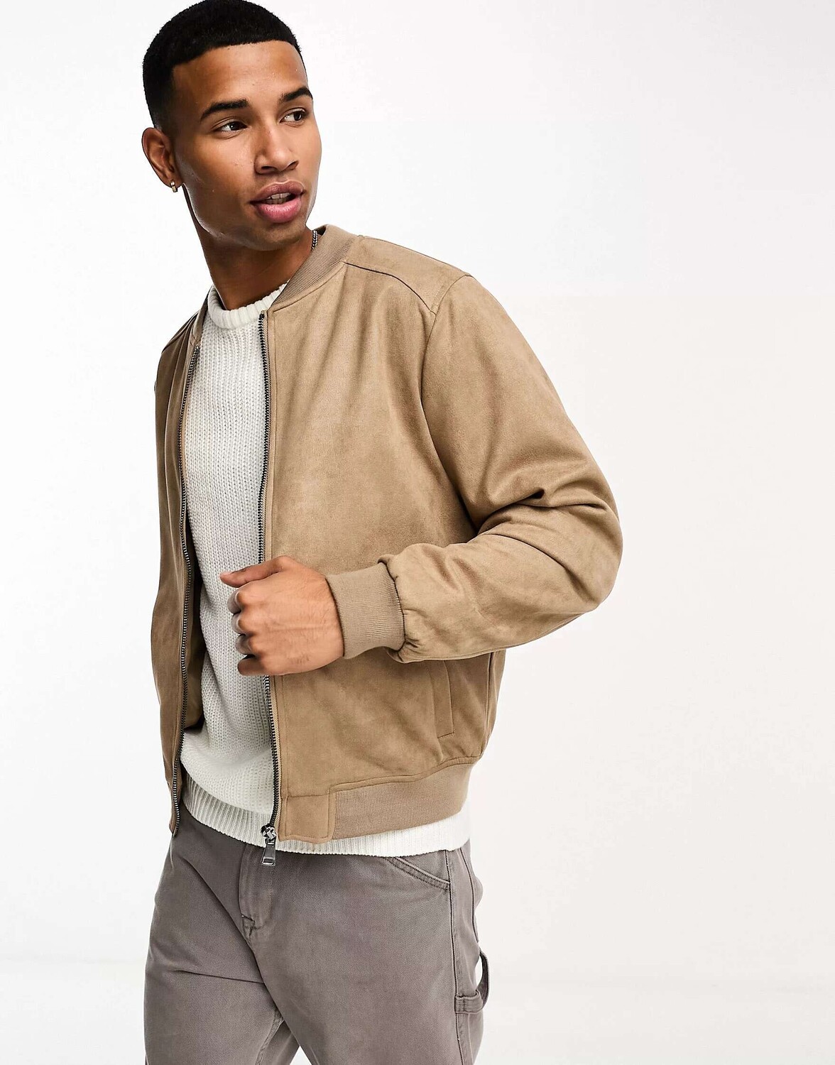 

Бежевый классический бомбер из искусственной замши Barneys Originals