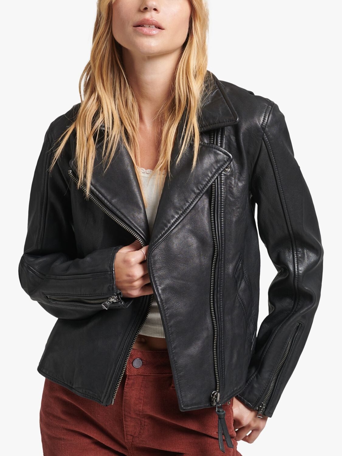 

Кожаная байкерская куртка Superdry Vintage, черный винтажный цвет