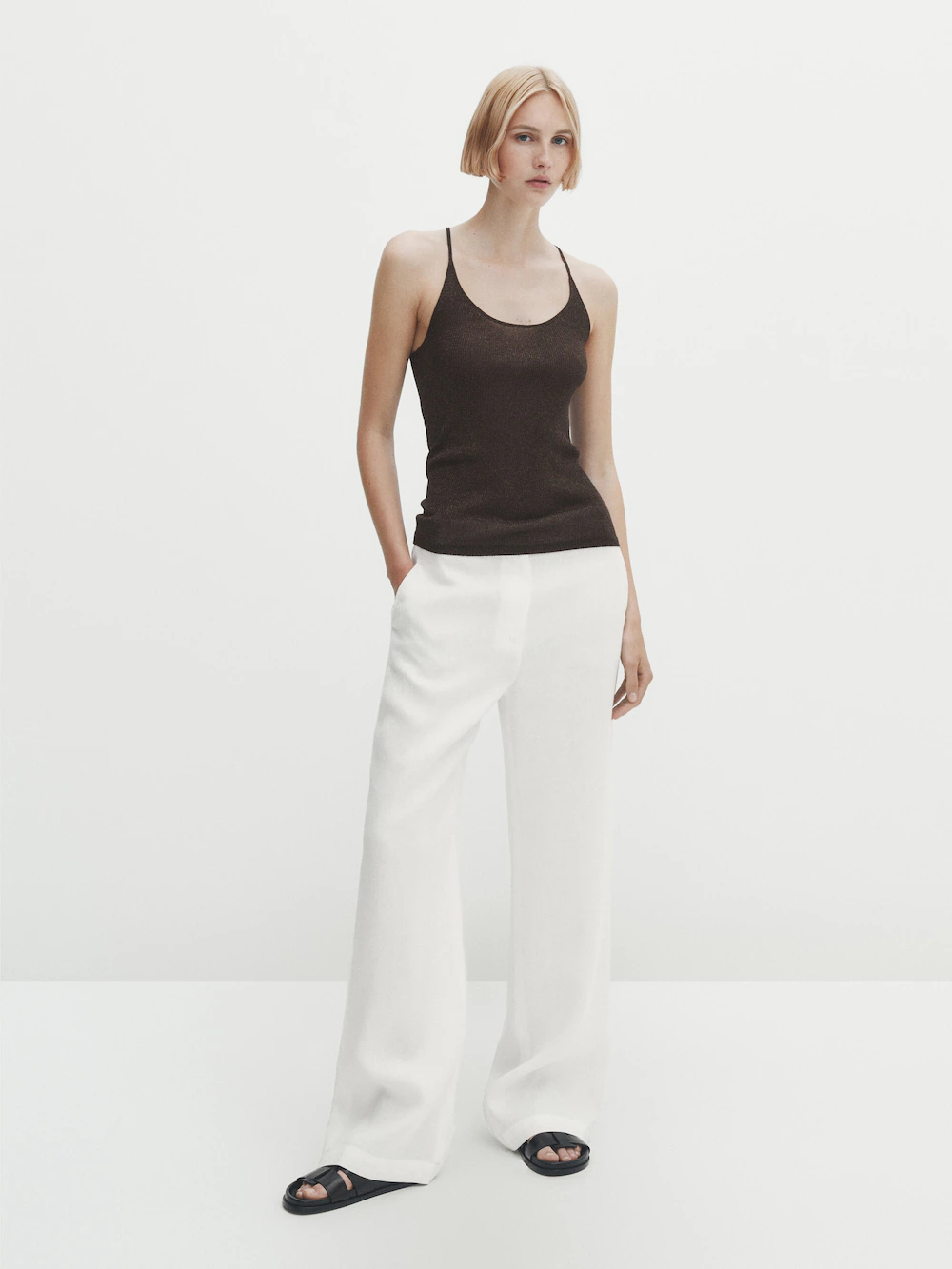 

Блестящий топ с поясами Massimo Dutti, коричневый