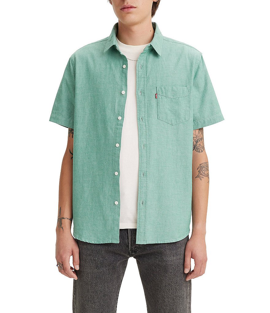 Тканая рубашка классического кроя Levi's с короткими рукавами и накладными карманами, зеленый