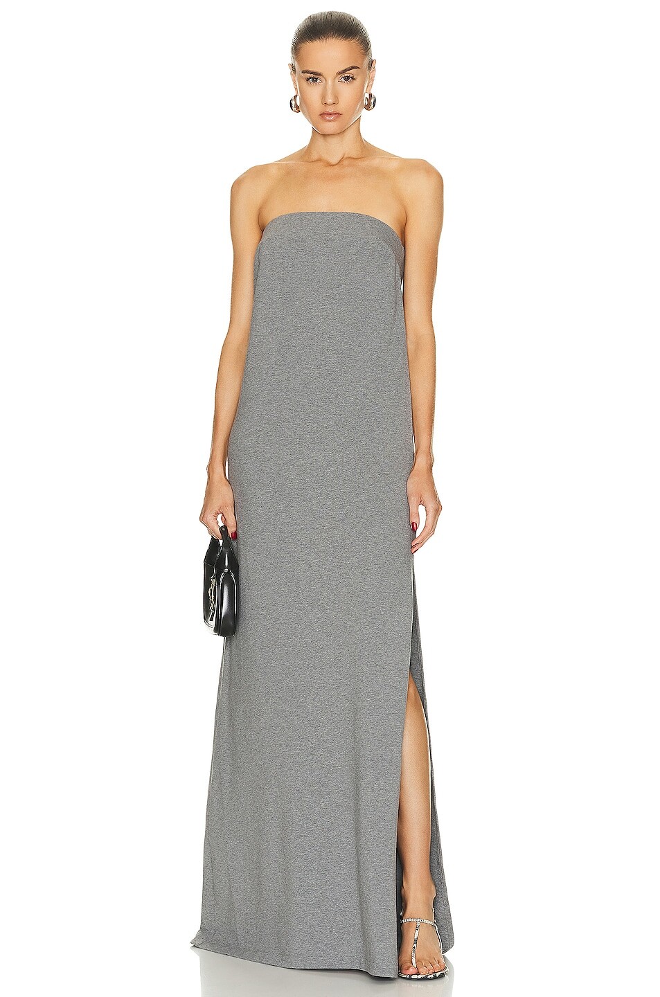 

Платье Norma Kamali Strapless Tailored Terry Side Slit Gown, цвет Heather Grey