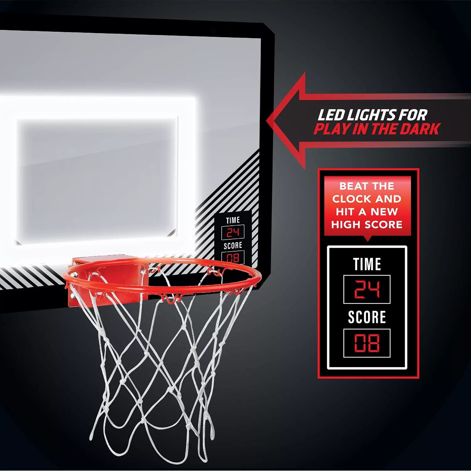 

Черная серия Mini LED Light-Up Баскетбольное кольцо Спортивная игра с мини-мячом Black Series