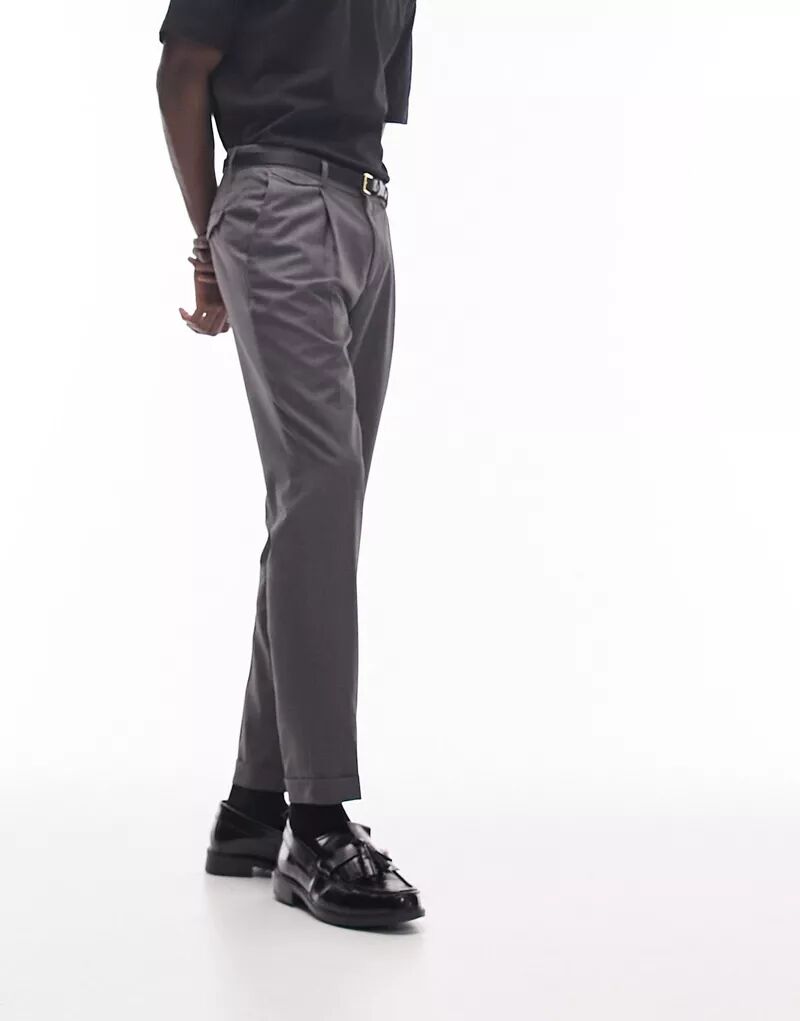 Темно-серые костюмные брюки Topman