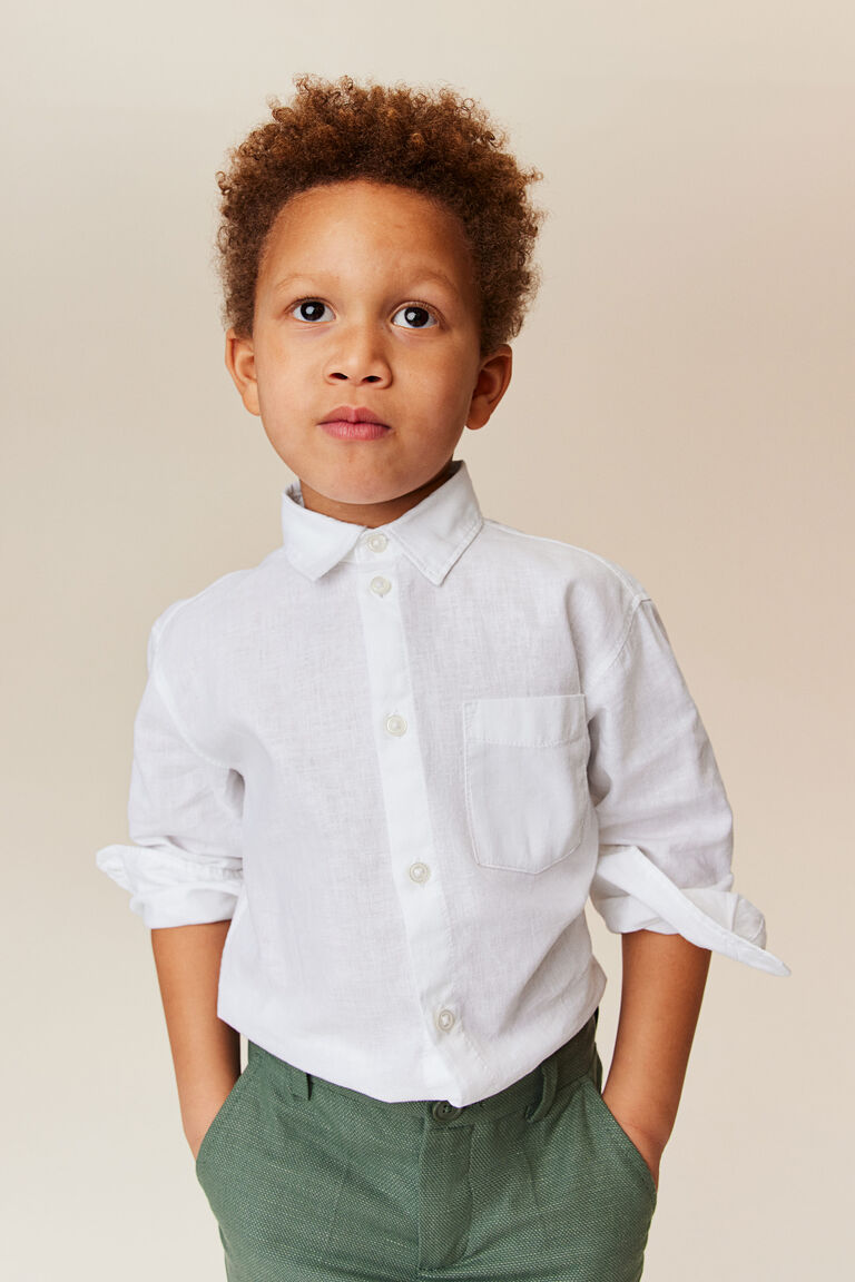 Рубашка из смесового льна H&M, белый