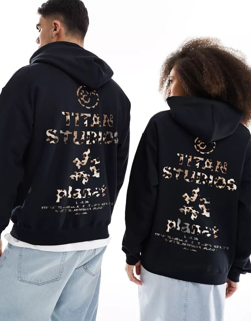 

Черная толстовка оверсайз с леопардовым принтом ASOS