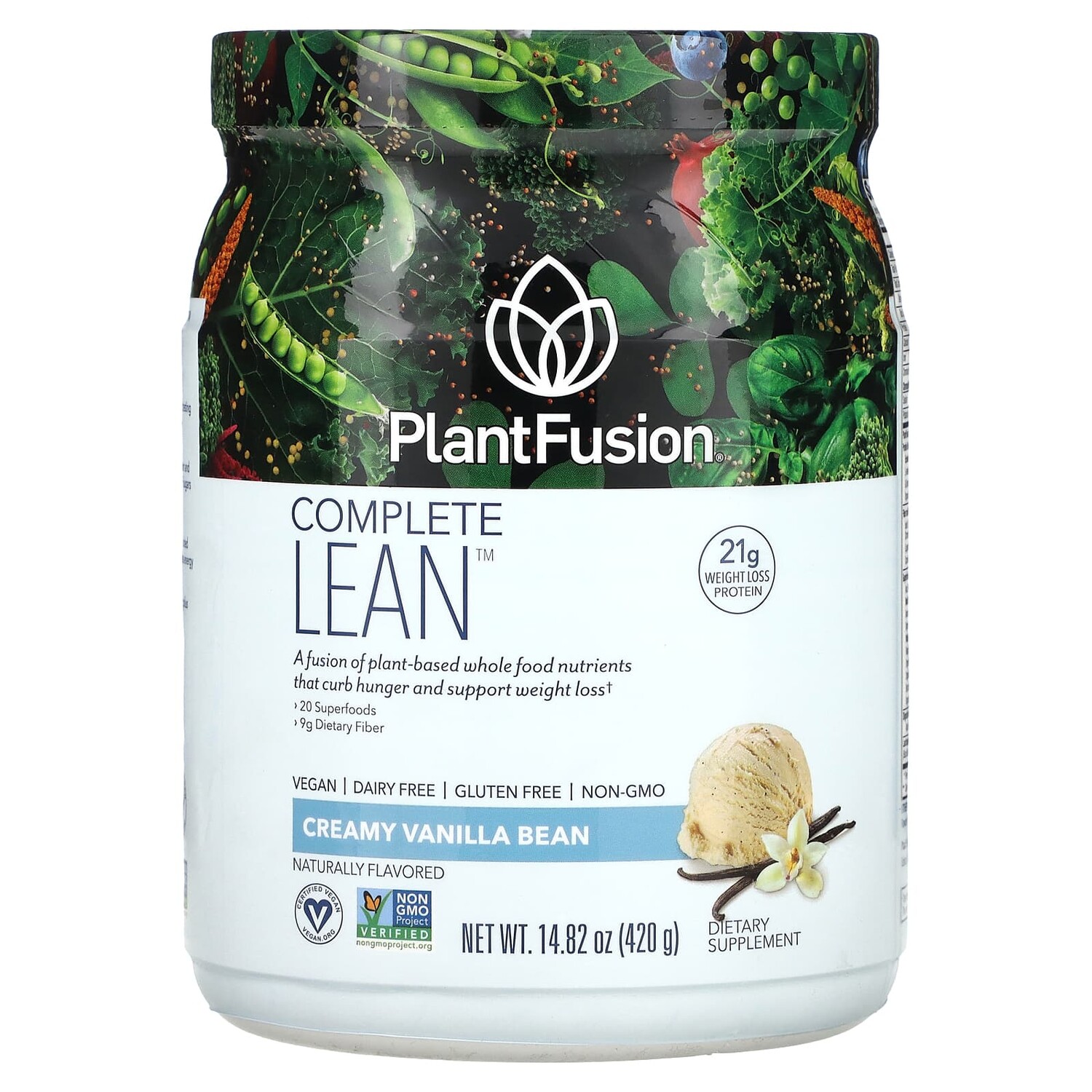 

Complete Lean, сливочные стручки ванили, 420 г (14,82 унции), PlantFusion