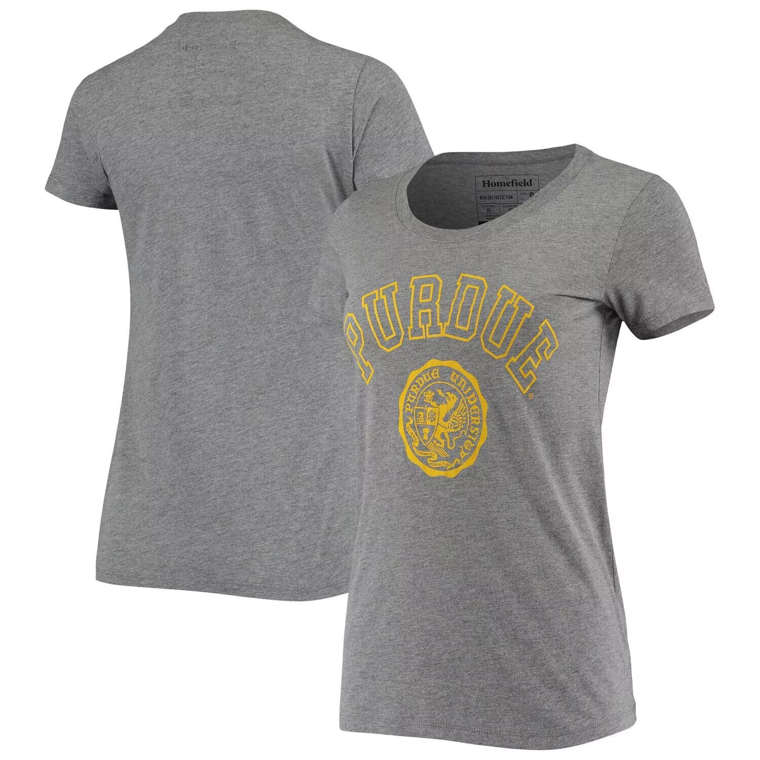 

Женская серая футболка Homefield с принтом из трех смесей Purdue Boilermakers Vintage University Seal Tri-Blend