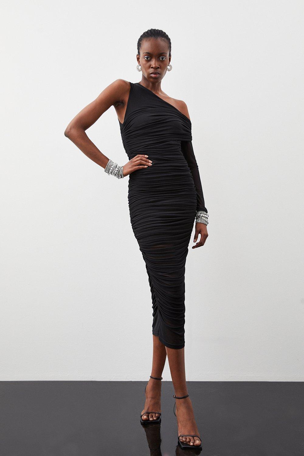 Асимметричное платье макси из джерси со сборками Karen Millen, черный