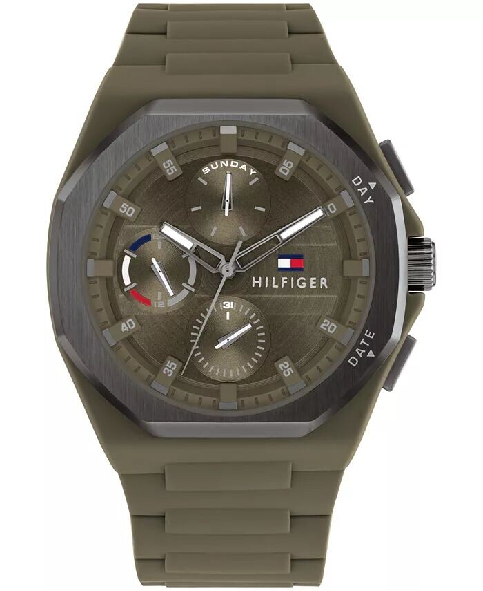 

Мужские многофункциональные зеленые силиконовые часы 44 мм Tommy Hilfiger, зеленый