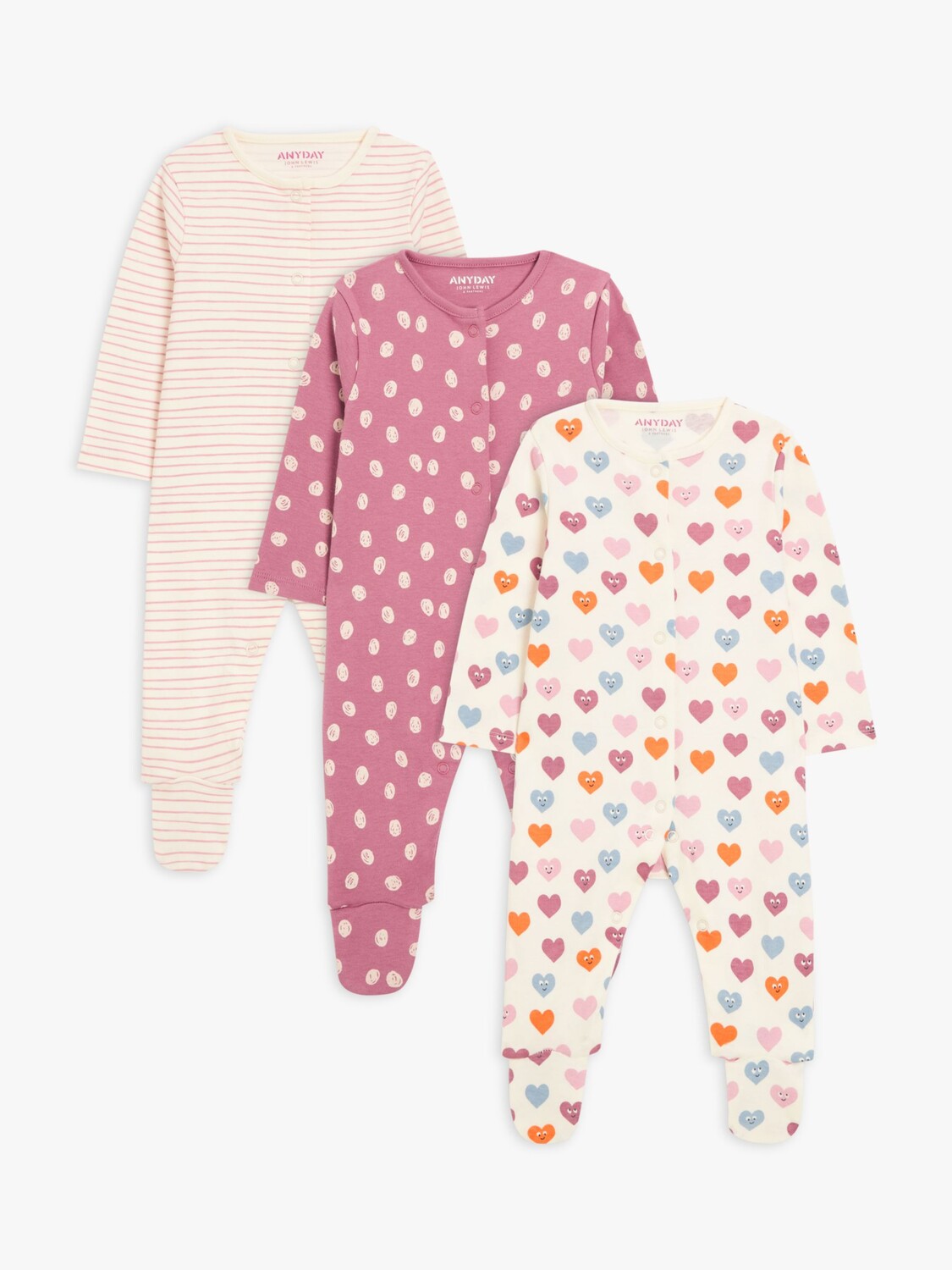 

John Lewis Anyday Baby Heart Mix комплект из 3 комбинезонов для сна
