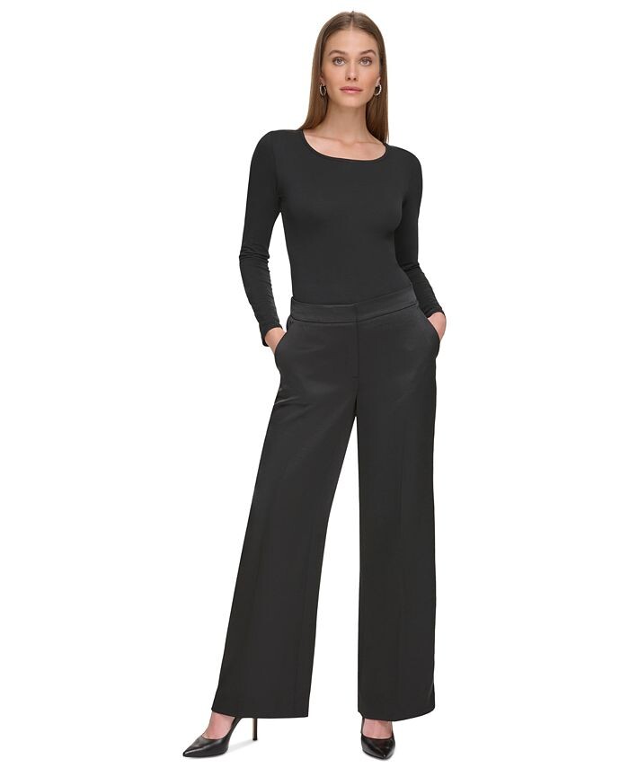 

Женские атласные широкие брюки со средней посадкой DKNY, черный