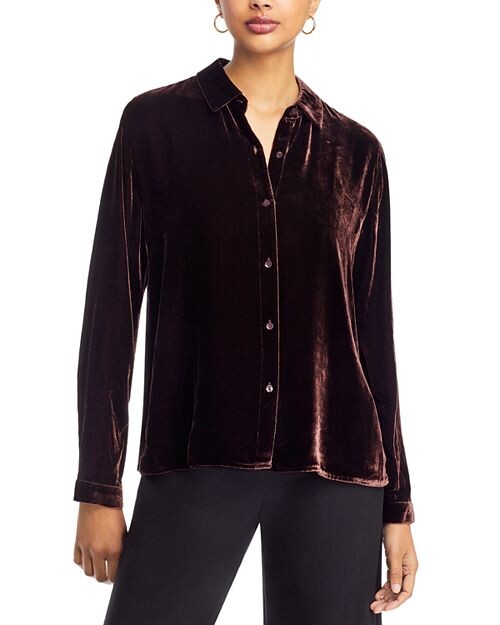 

Легкий бархатный топ с классическим воротником Eileen Fisher, цвет Purple
