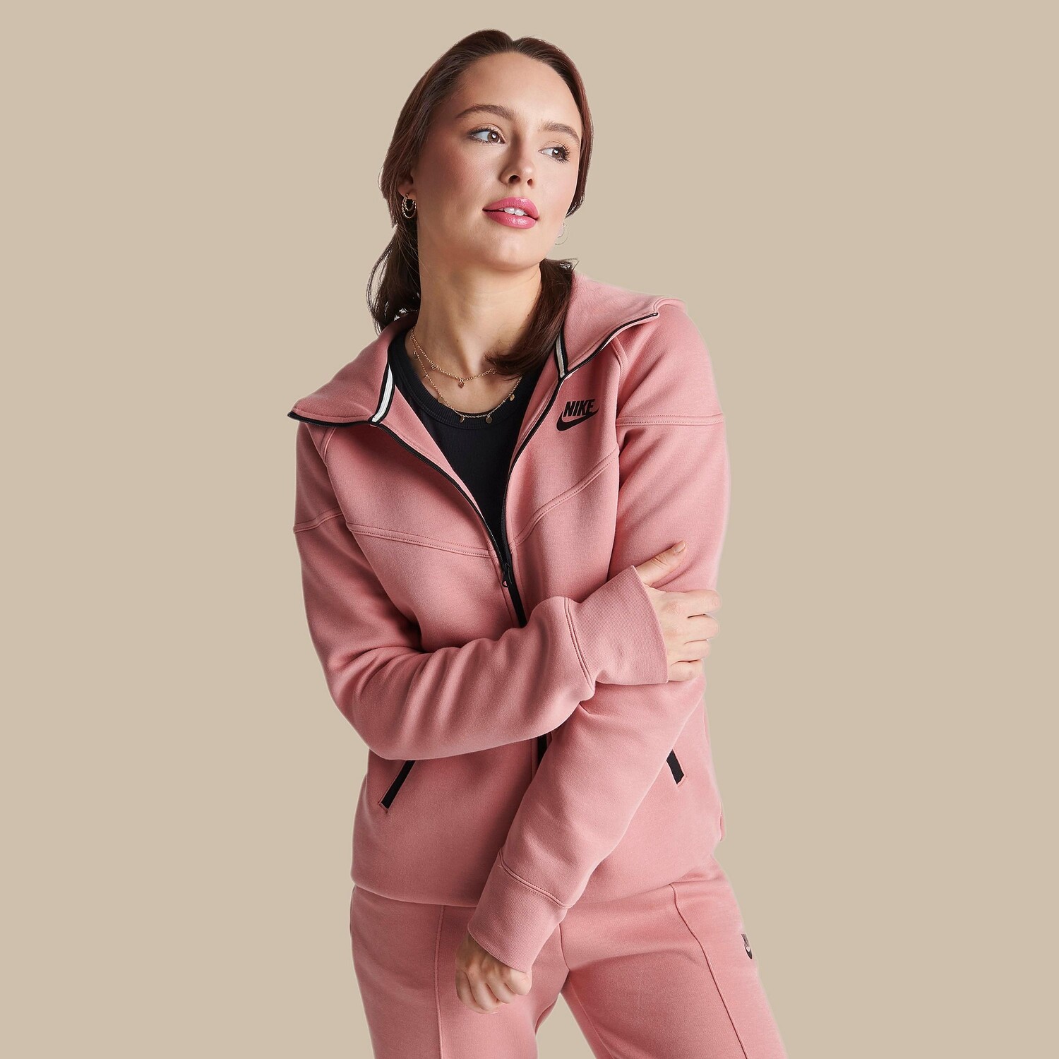 

Женская худи с молнией во всю длину Nike Sportswear Tech Fleece Windrunner, розовый