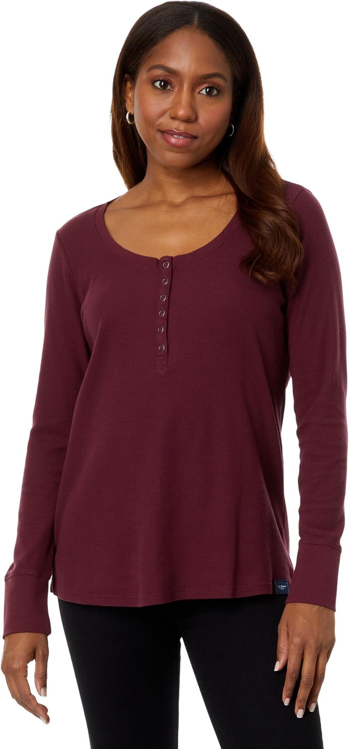 

Неусадочная мини-вафельная футболка Henley с длинным рукавом L.L.Bean, цвет Deep Wine