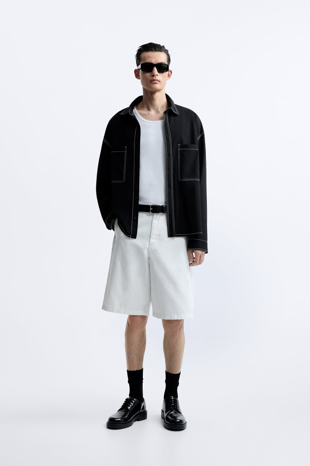 

Рубашка с контрастной отшивкой ZARA, черный
