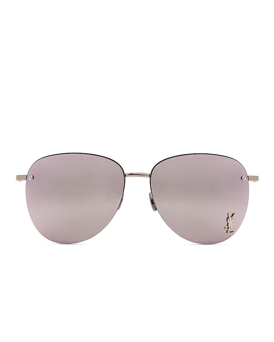 Солнцезащитные очки Saint Laurent Metal Pilot, цвет Shiny Silver