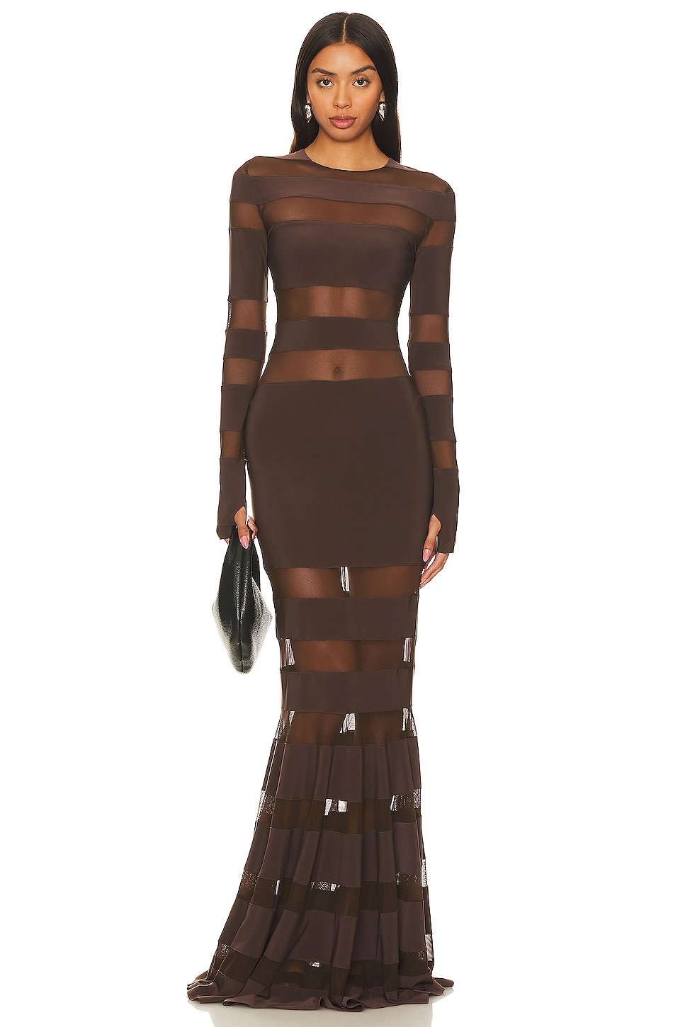 

Платье Norma Kamali Spliced Fishtail Gown, цвет Chocolate/chocolate Mesh