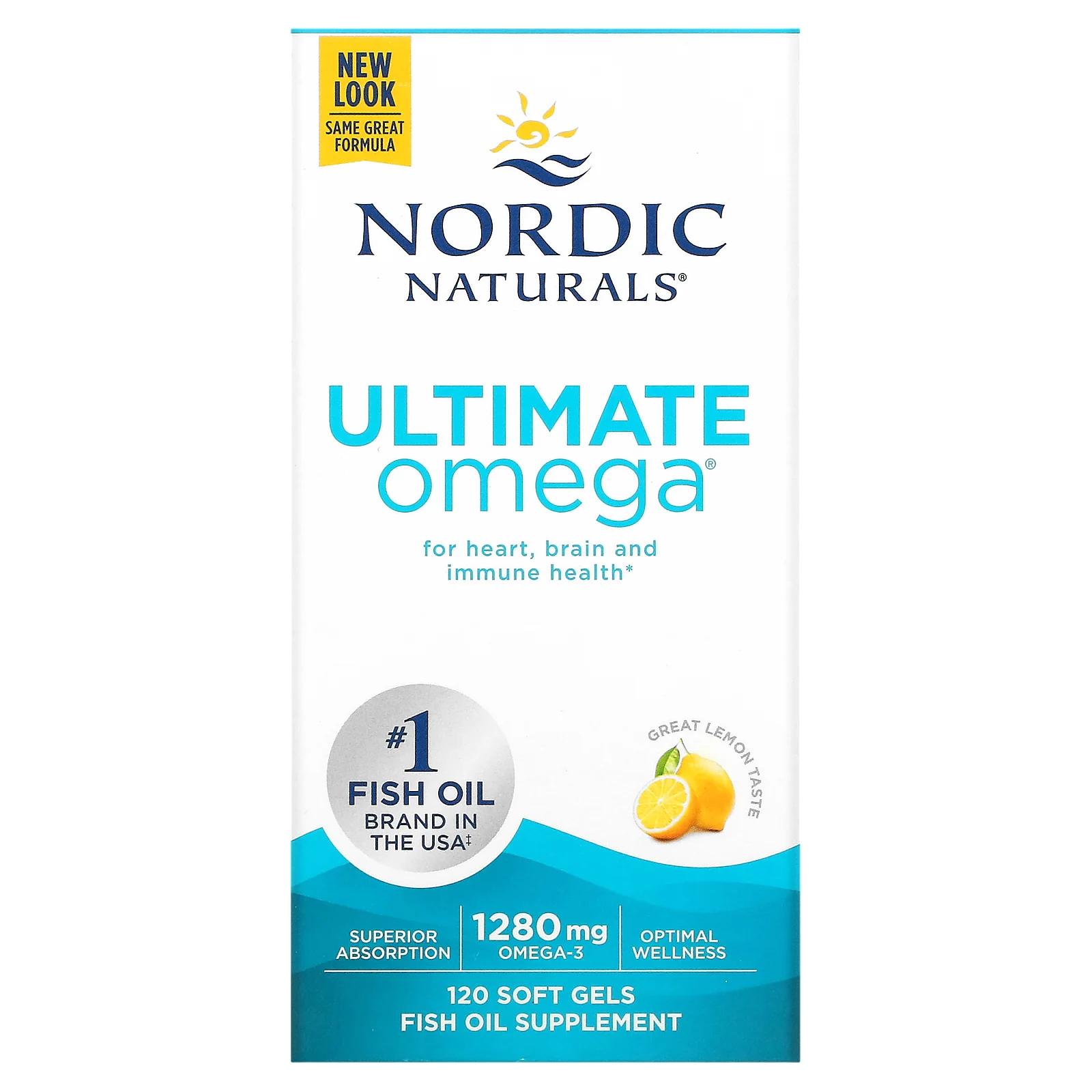 Nordic Naturals Ultimate Omega лимон 1,280 мг 120 желатиновых капсул nordic naturals ultimate omega 2x с витамином d3 лимон 60 мягких желатиновых капсул