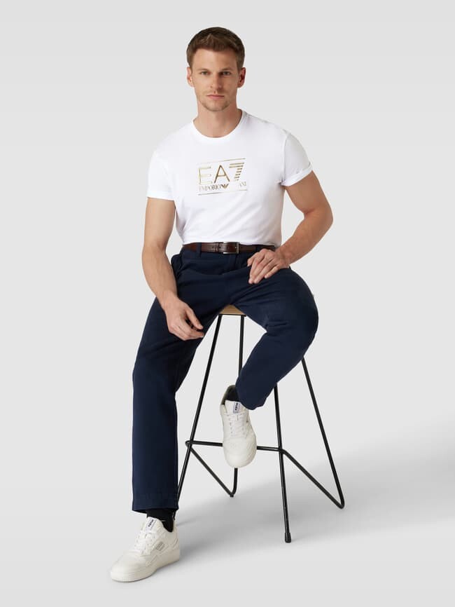 

Футболка с круглым вырезом и принтом-лейблом EA7 Emporio Armani, белый