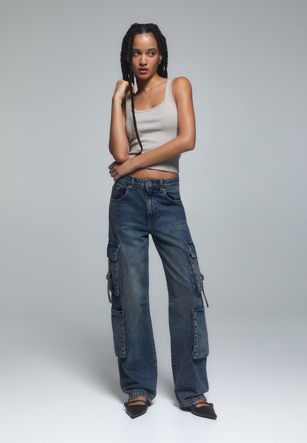 

Джинсы-клеш With Multi-Pockets PULL&BEAR, цвет dark blue
