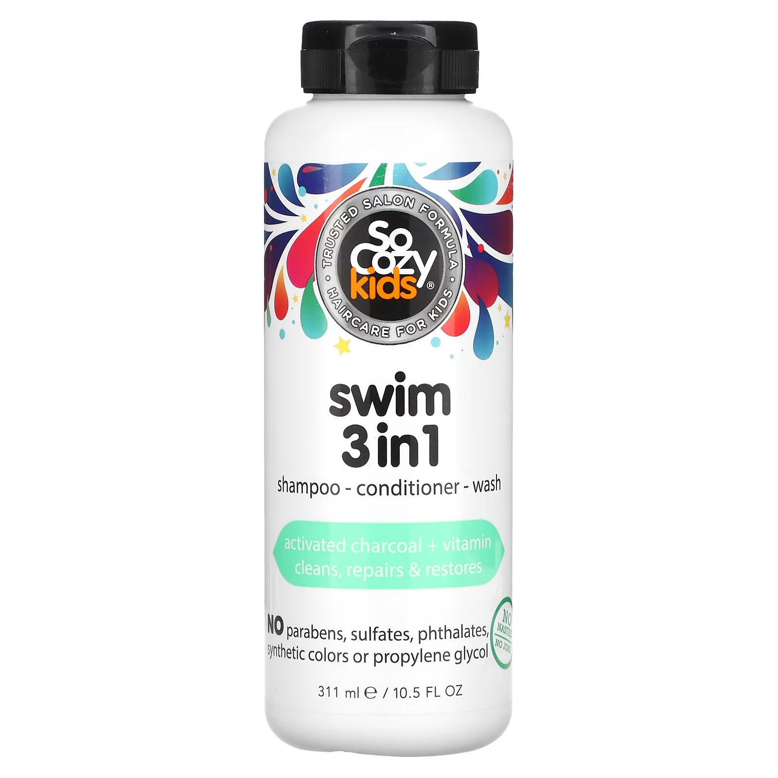 SoCozy Kids Swim 3 в 1 Шампунь – Кондиционер – Мытье 10,5 жидких унций (311 мл) ultra swim шампунь для удаления хлора 7 жидких унций