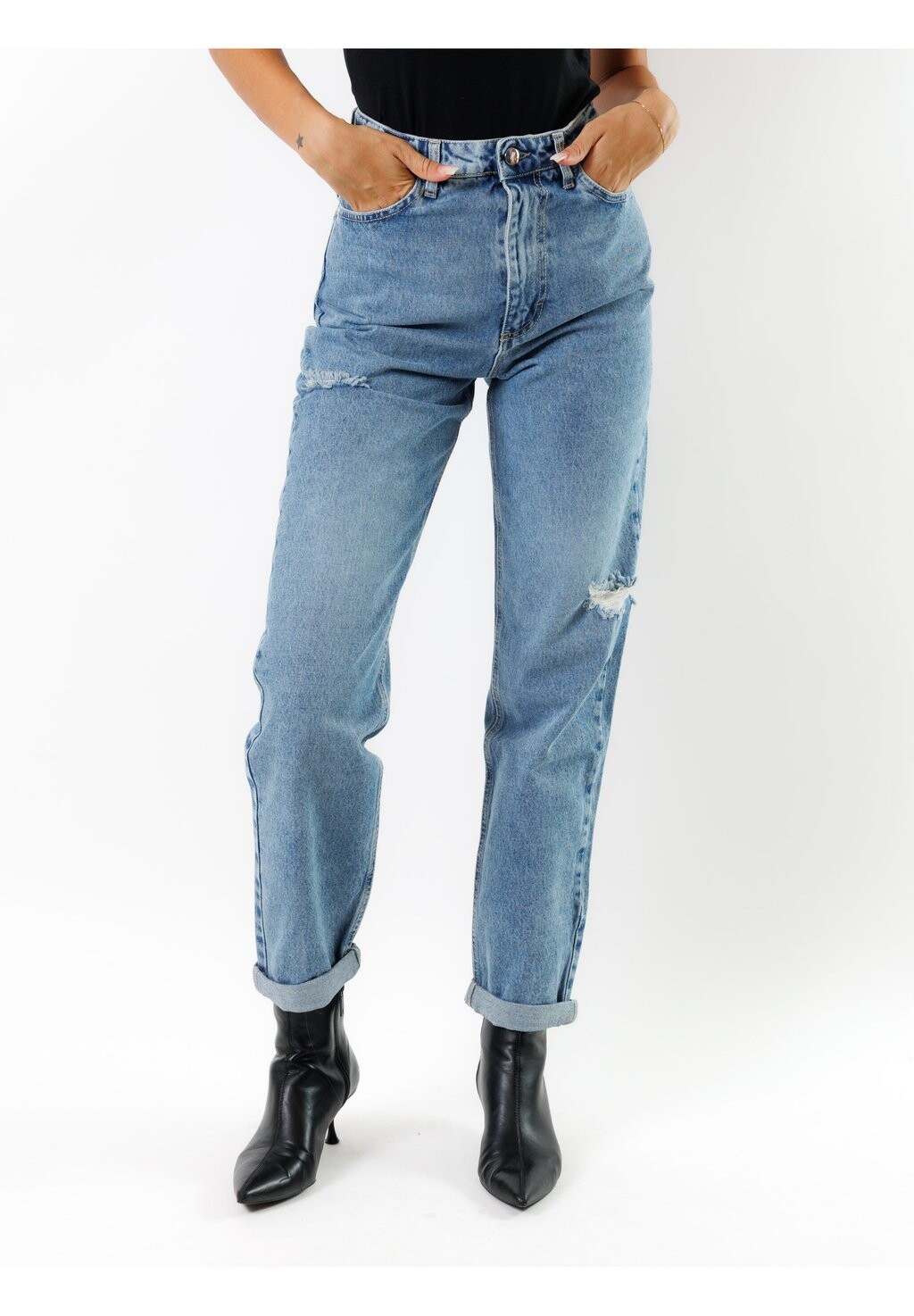 

Джинсы-сигареты A Vita Alta Con Gamba Dritta E Rotture KONTATTO, цвет blu jeans