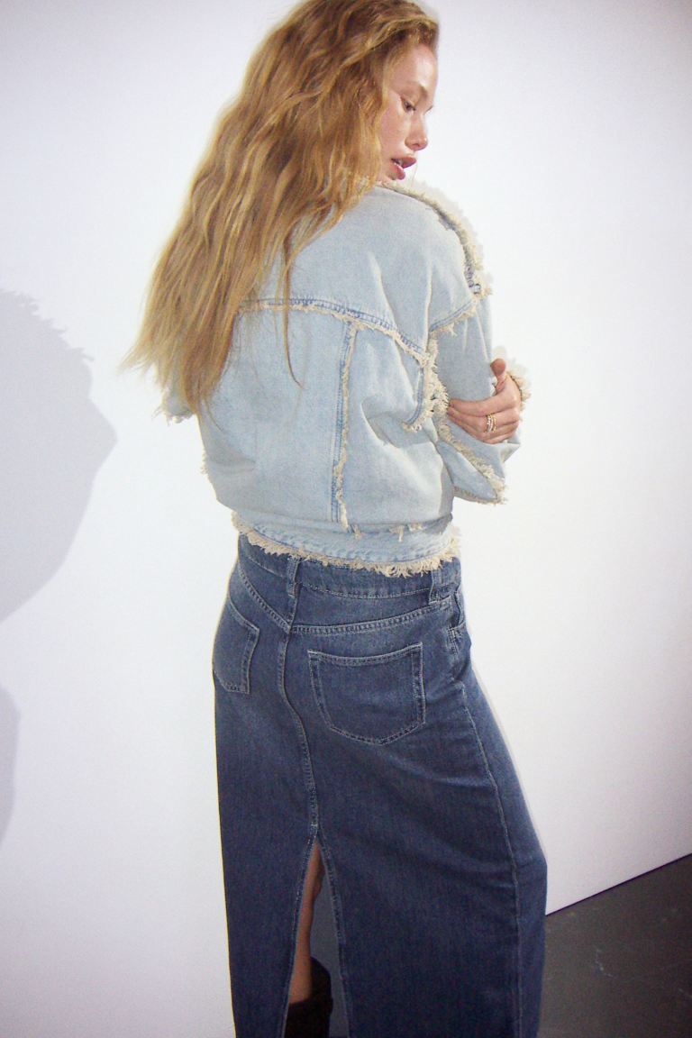 юбка laredoute юбка короткая из джинсовой ткани s синий Юбка макси из джинсовой ткани H&M, синий